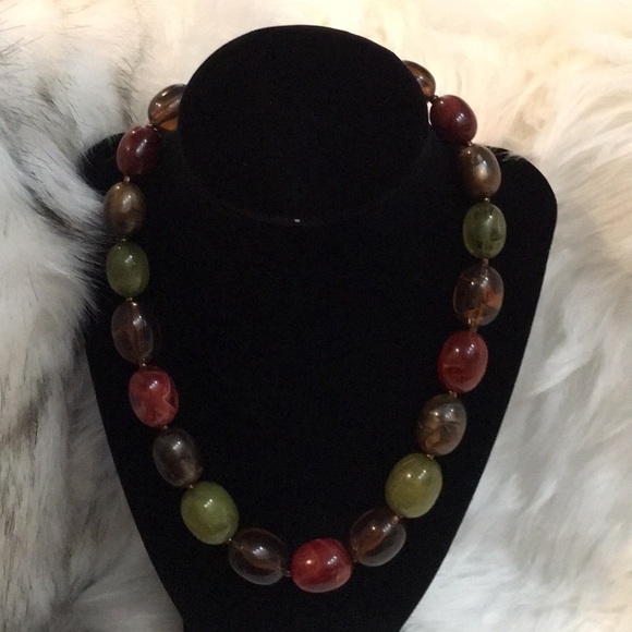 unknown Jewelry - Beaded Necklace Multicolored 22” Green Brown Rust